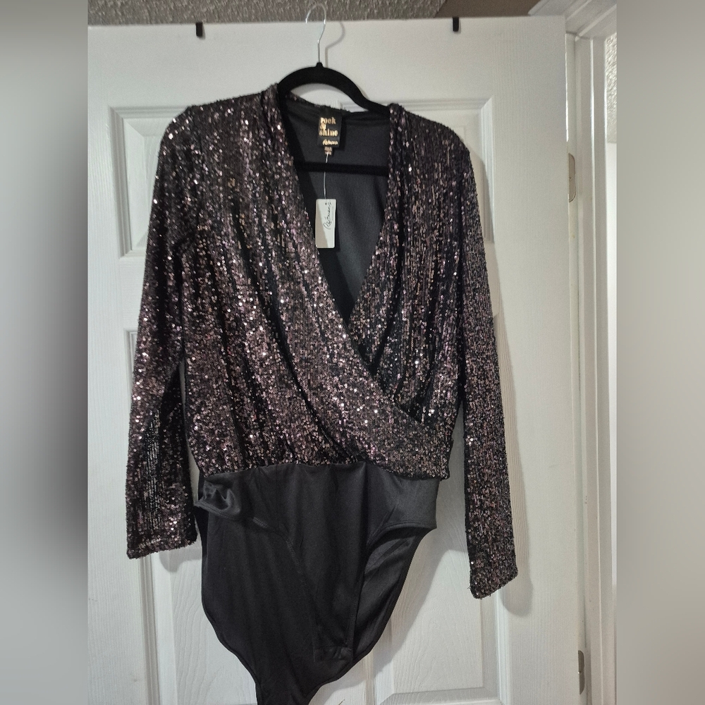 Sequin Wrap Bodysuit - Black